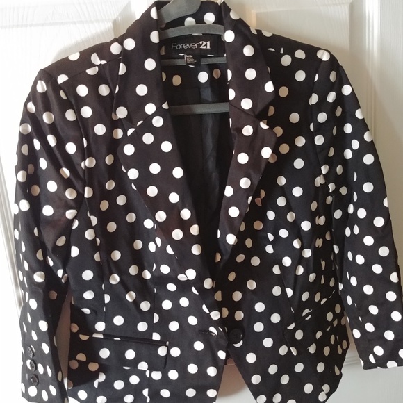 Black/White Poka Dot Blazer Sz M by Forever 21 - Picture 1 of 2